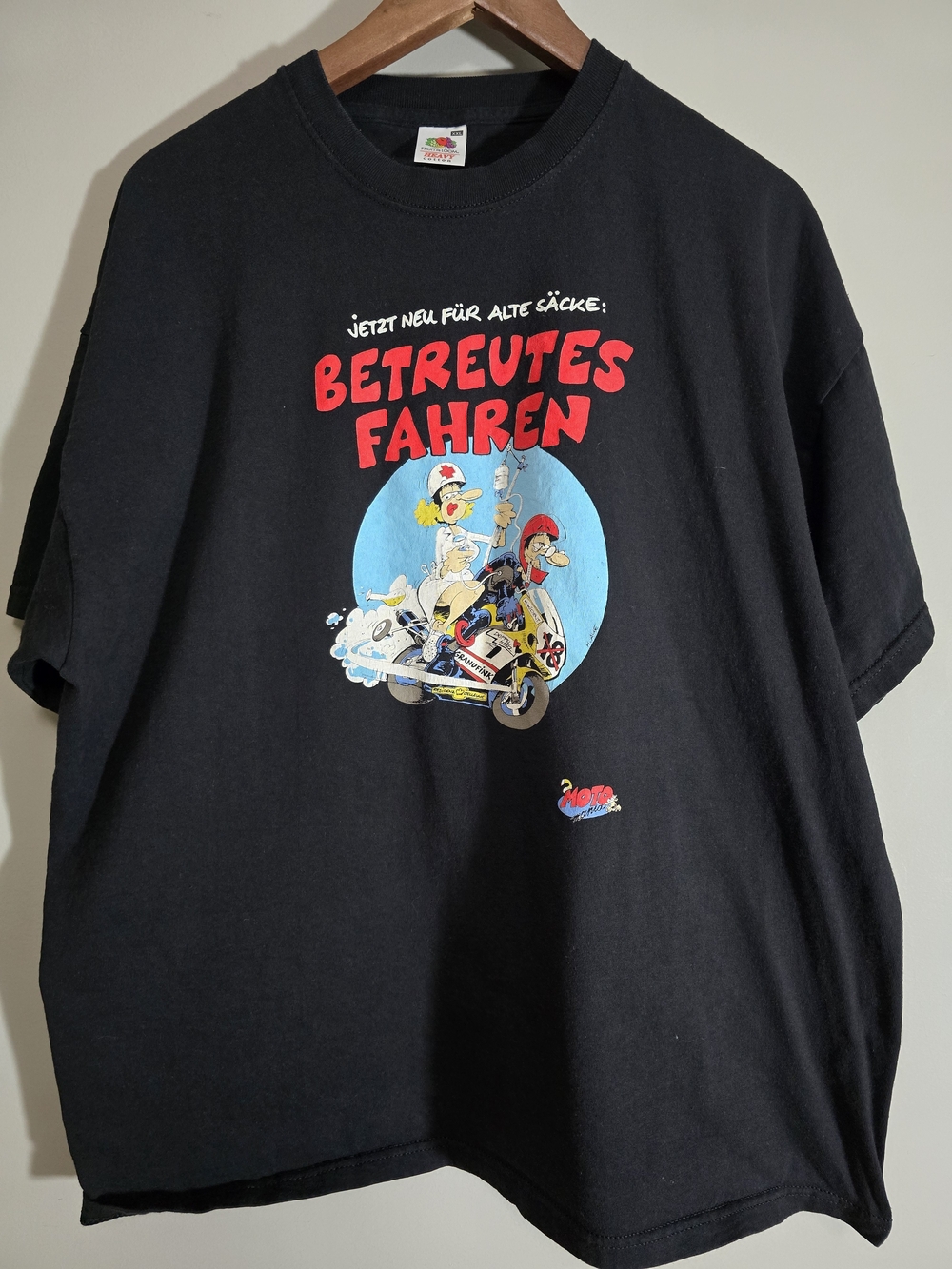 Vintage Motomania "Betreutes Fahren" Motorcycle Graphic Shirt Size 2XL